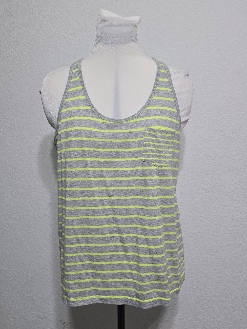 So Neon Yellow Gray Striped Racerback Tank Top L Summer Casual Basics Indie Y2K